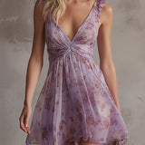 Violetti | Mini Mekko Kukallisella Raidallisella Chiffon Retro