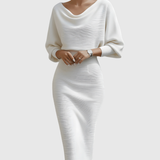 ISMÉRIA | VALKOINEN DRAPED BATWING MIDI-MEKKO