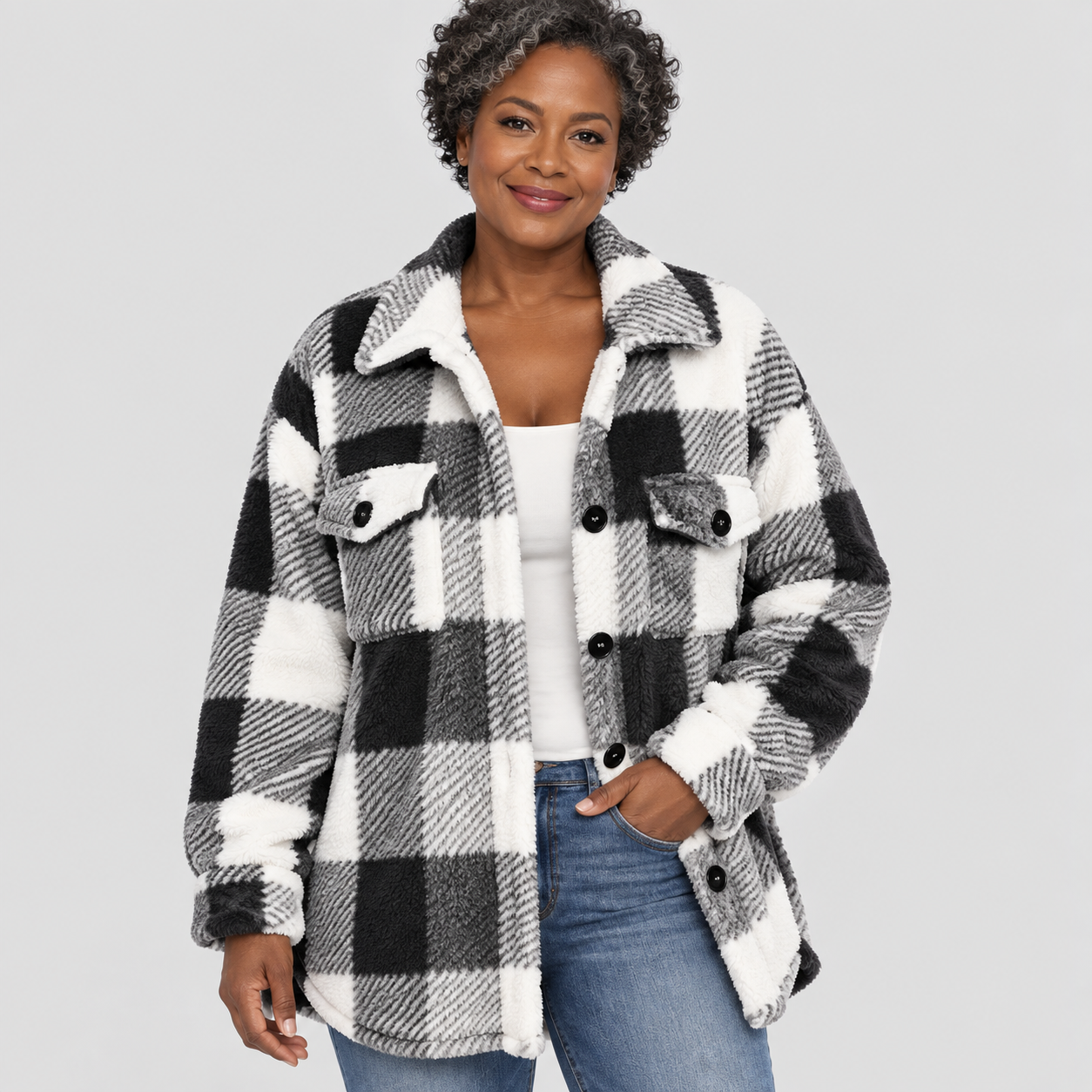Hannele | Tyylikäs Ruudullinen Fleece-takki