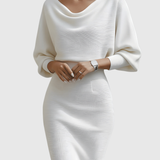 ISMÉRIA | VALKOINEN DRAPED BATWING MIDI-MEKKO