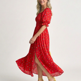 Delphine | Neliönmuotoinen kukallinen puffihihainen midi-mekko