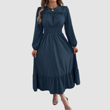 ISOLA LANE | NAVY RUFFLED HEM MIDI MEKKO