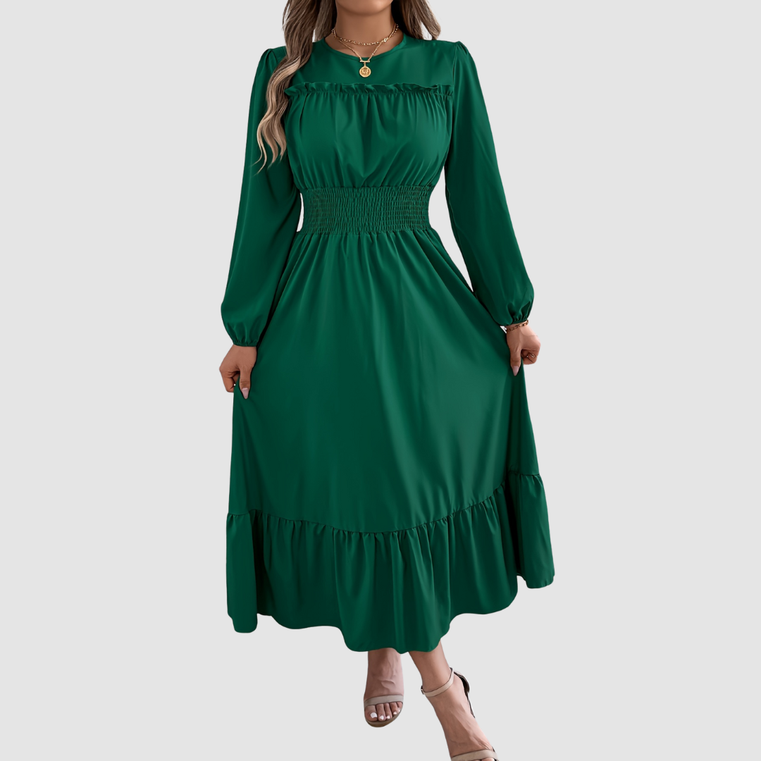 ISOLA LANE | NAVY RUFFLED HEM MIDI MEKKO