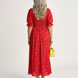 Delphine | Neliönmuotoinen kukallinen puffihihainen midi-mekko