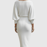 ISMÉRIA | VALKOINEN DRAPED BATWING MIDI-MEKKO