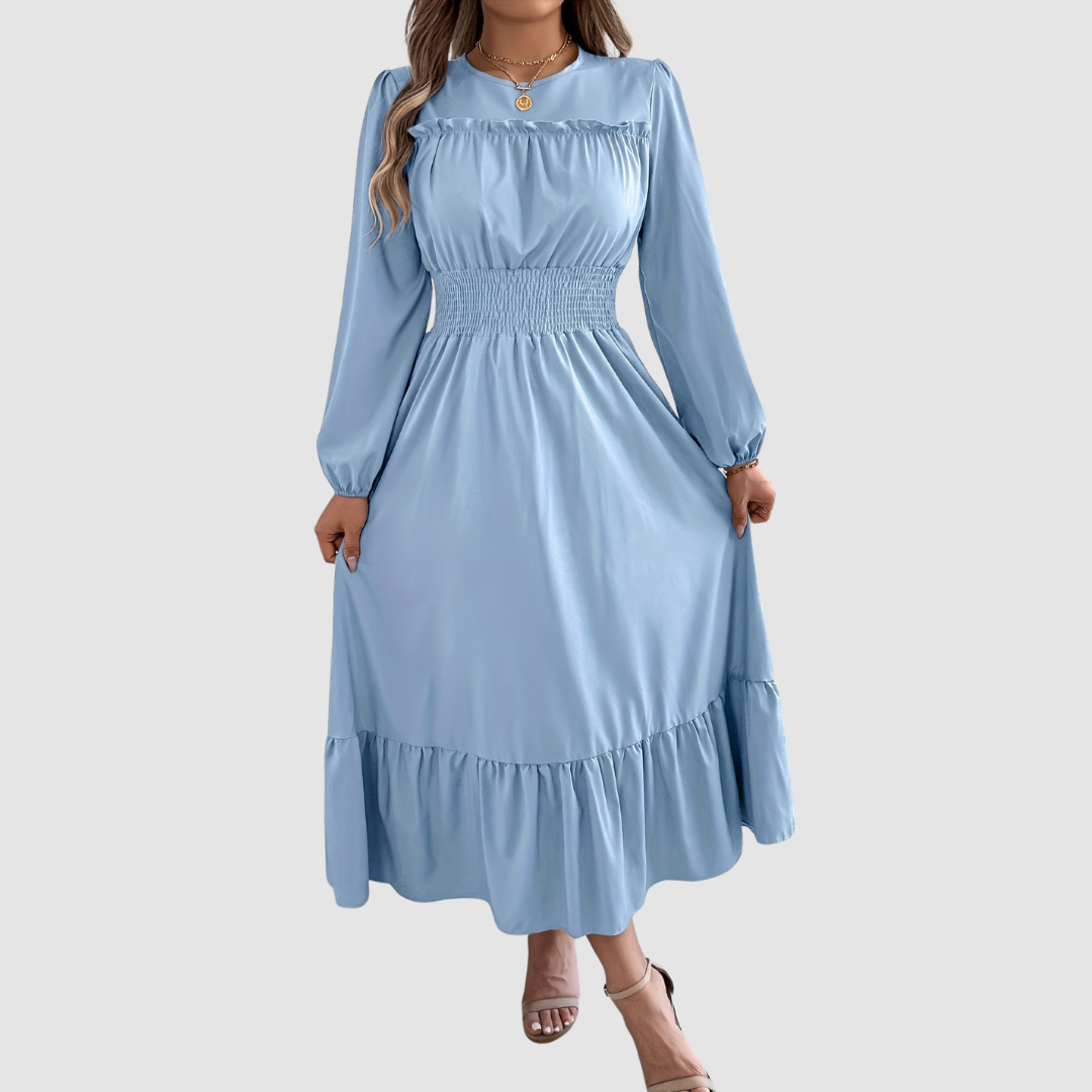 ISOLA LANE | NAVY RUFFLED HEM MIDI MEKKO