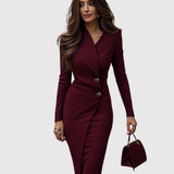 LUNED | BURGUNDY WRAP-STYLE BUTTONED MIDI DRESS