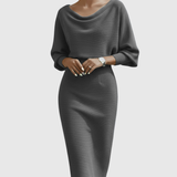 ISMÉRIA | VALKOINEN DRAPED BATWING MIDI-MEKKO