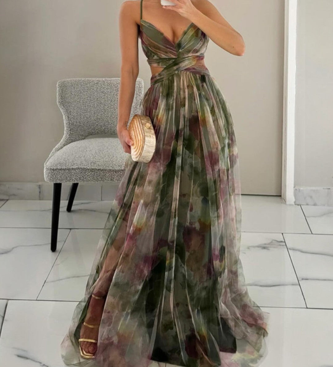 Bella - Tyylikäs Kukallinen Maxi Mekko