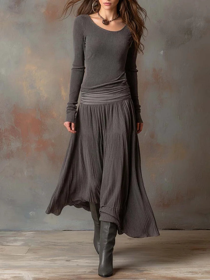 Adelaide | Retro Harmaa Ribbed Stretch Slim-Fit Setti