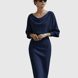 ISMÉRIA | VALKOINEN DRAPED BATWING MIDI-MEKKO