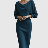ISMÉRIA | VALKOINEN DRAPED BATWING MIDI-MEKKO