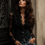 Noémie | Musta Blazer, jossa puoliksi läpinäkyvät hihat