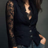 Noémie | Musta Blazer, jossa puoliksi läpinäkyvät hihat