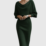 ISMÉRIA | VALKOINEN DRAPED BATWING MIDI-MEKKO
