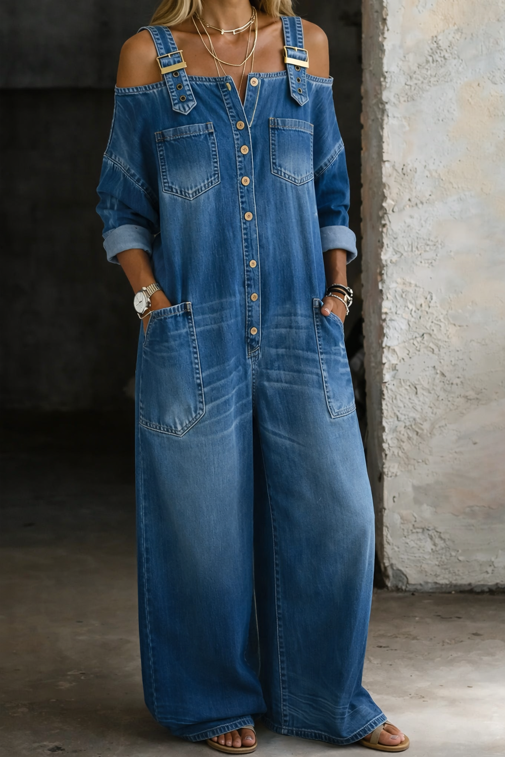 Sophia | Olkaimeton Denim-haalaripuku