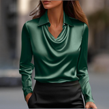Milan Chic Silky Satin Drape-kaula Blouse