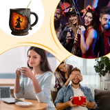 Käsintehty kohokuvioitu Halloween-muki – Noita ja kissa -kuvio