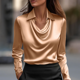 Milan Chic Silkkinen Satiini Kaareva Kaula Blouse