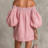 Rosabelle | Mini A-Line Mekko, Lyhtyhihet, Olkapäältä Avoin Vaaleanpunainen