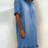 Maria | Mukava Denim-mekko, jossa imartelevat laskokset