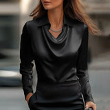 Milan Chic Silky Satin Drape-kaula Blouse