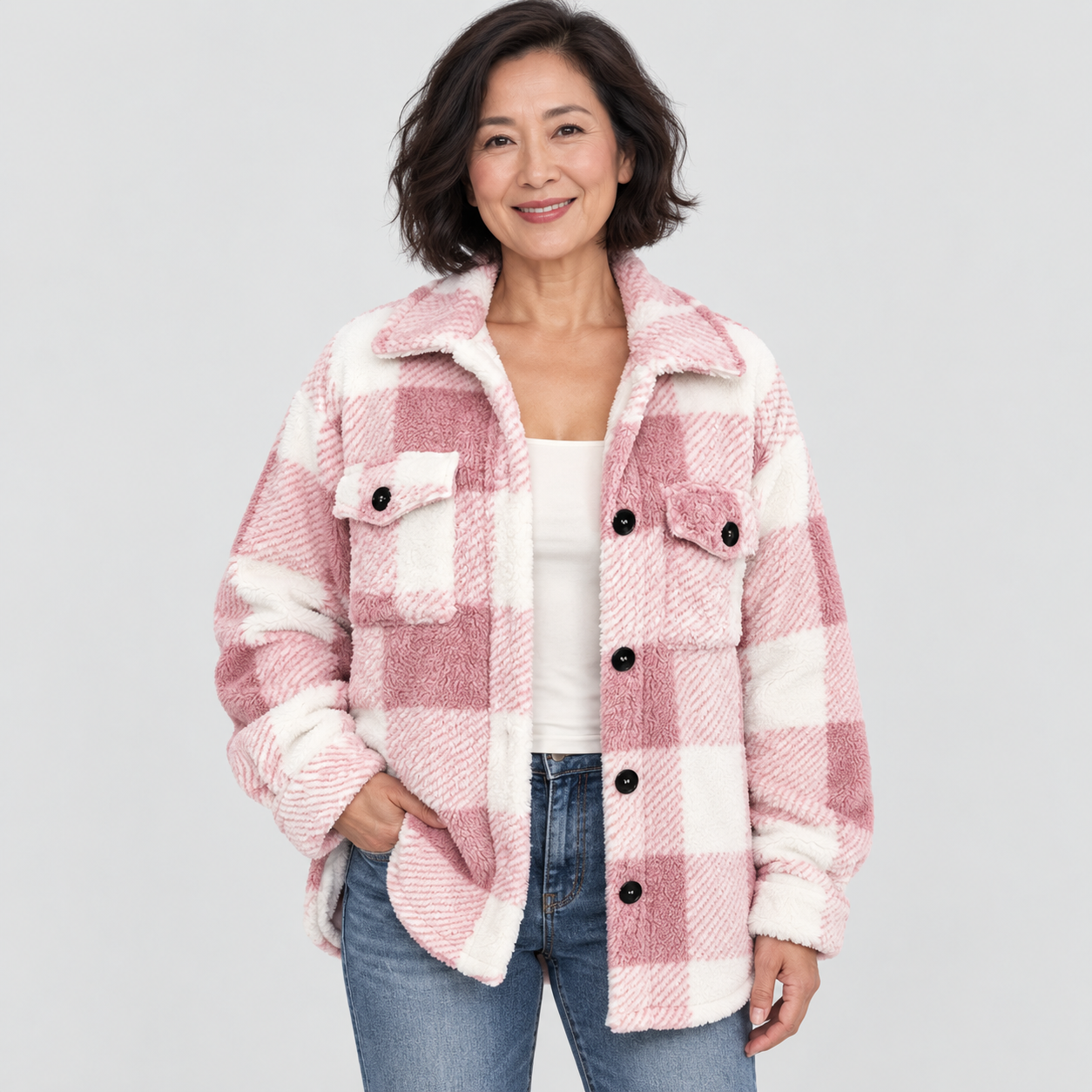 Hannele | Tyylikäs Ruudullinen Fleece-takki