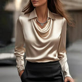 Milan Chic Silky Satin Drape-kaula Blouse