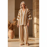 Zenaida™ | Raidallinen virkattu kimono ja housut -setti