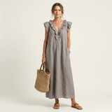 Josette | Rypytetty V-pääntie Pellava Maxi Mekko