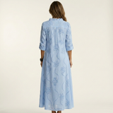 Mariam | Puuvilla-pellava Maxi Mekko Tonal Kukkakirjonnalla