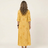 Mariam | Puuvilla-pellava Maxi Mekko Tonal Kukkakirjonnalla
