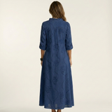 Mariam | Puuvilla-pellava Maxi Mekko Tonal Kukkakirjonnalla