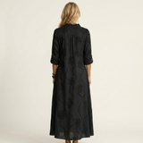 Mariam | Puuvilla-pellava Maxi Mekko Tonal Kukkakirjonnalla