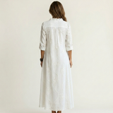 Mariam | Puuvilla-pellava Maxi Mekko Tonal Kukkakirjonnalla