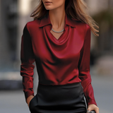 Milan Chic Silkkinen Satiini Kaareva Kaula Blouse