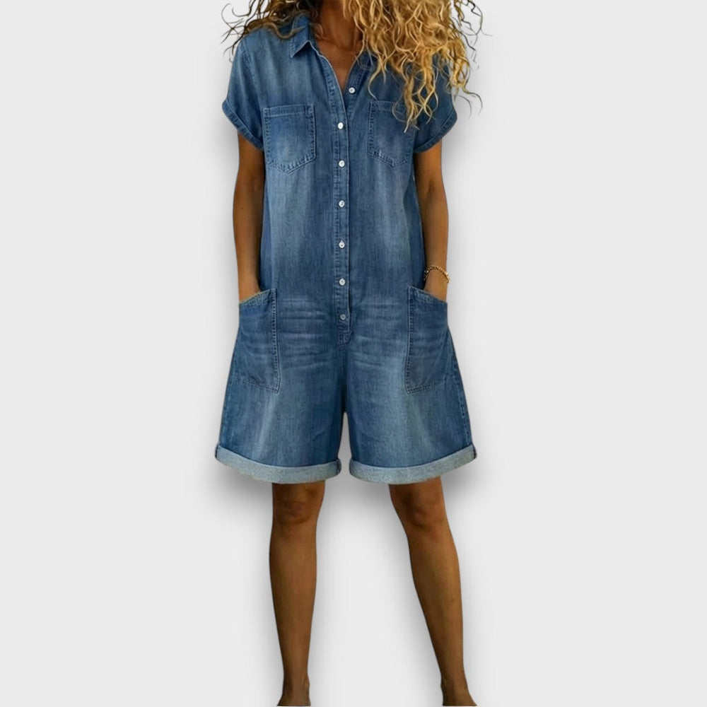 Joan | Vintage lyhyet Puuvilladenim-näköiset Haalarit