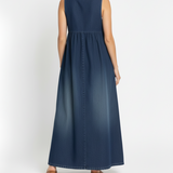 Karen | Vintage Pestyt Pehmeä Puuvillamainen Denim Maxi Mekko