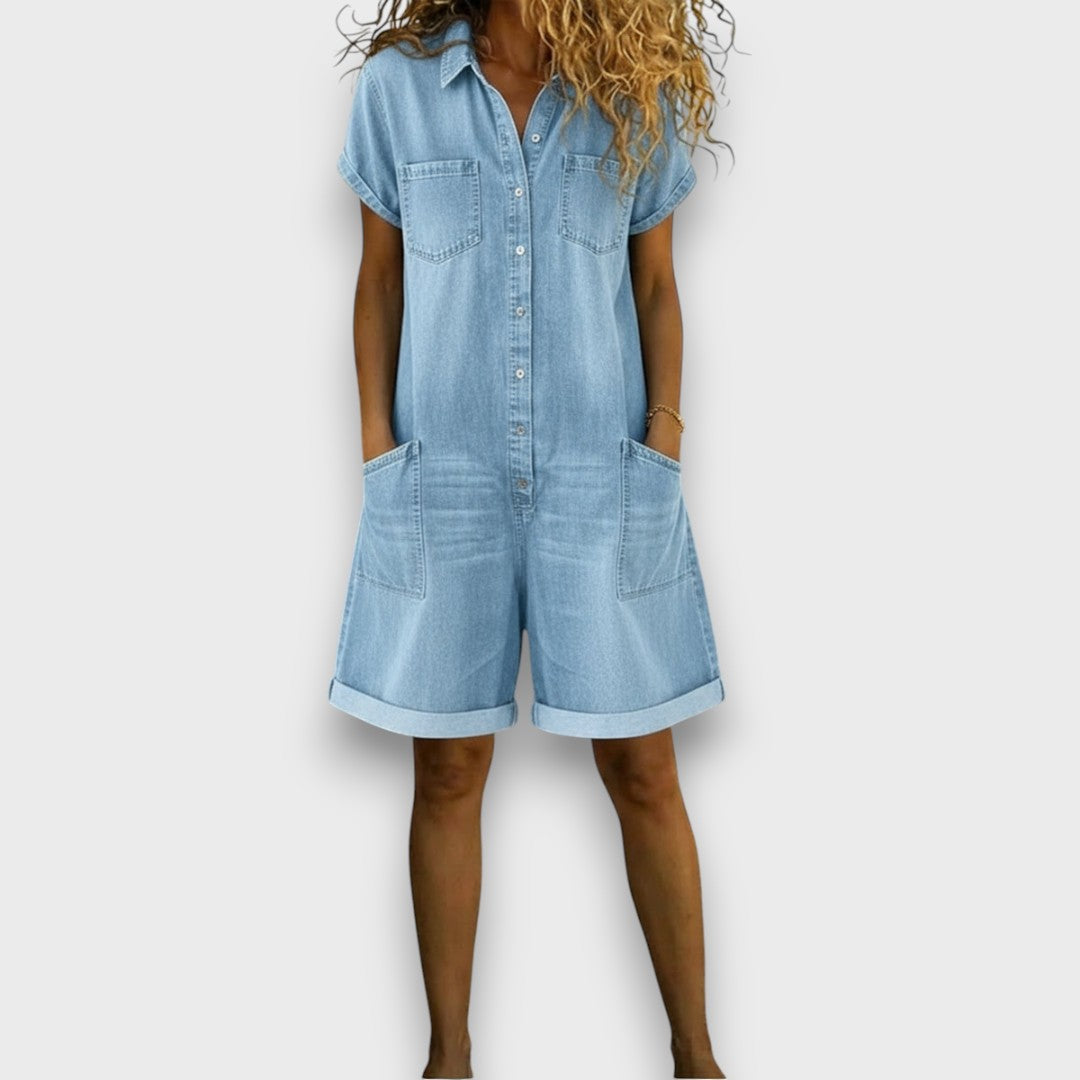 Joan | Vintage lyhyet Puuvilladenim-näköiset Haalarit