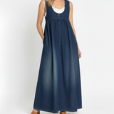 Karen | Vintage Pestyt Pehmeä Puuvillamainen Denim Maxi Mekko