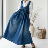 Karen | Vintage Pestyt Pehmeä Puuvillamainen Denim Maxi Mekko
