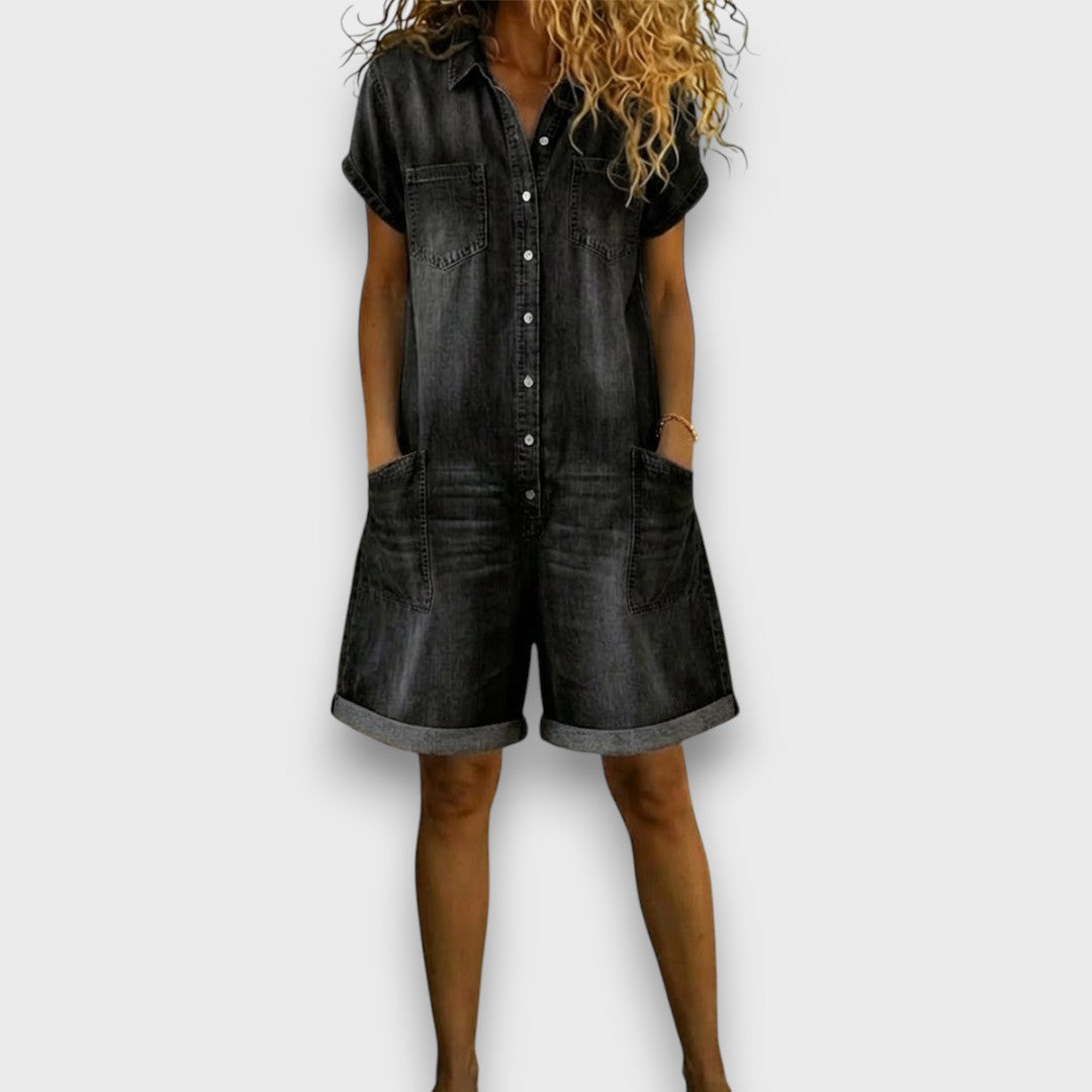 Joan | Vintage lyhyet Puuvilladenim-näköiset Haalarit