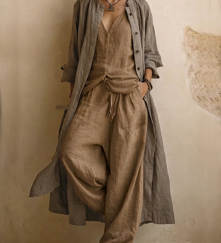 Boho Pellava-sekoite 3-osainen Co-Ord Setti