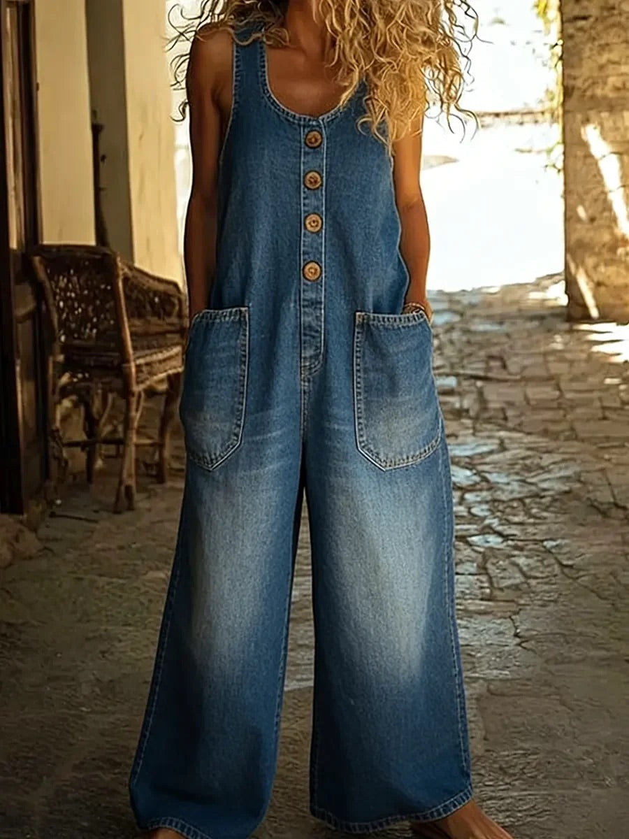 Ruth | Vintage Pestyt Puuvilladenim Overallit