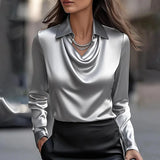 Milan Chic Silkkinen Satiini Kaareva Kaula Blouse